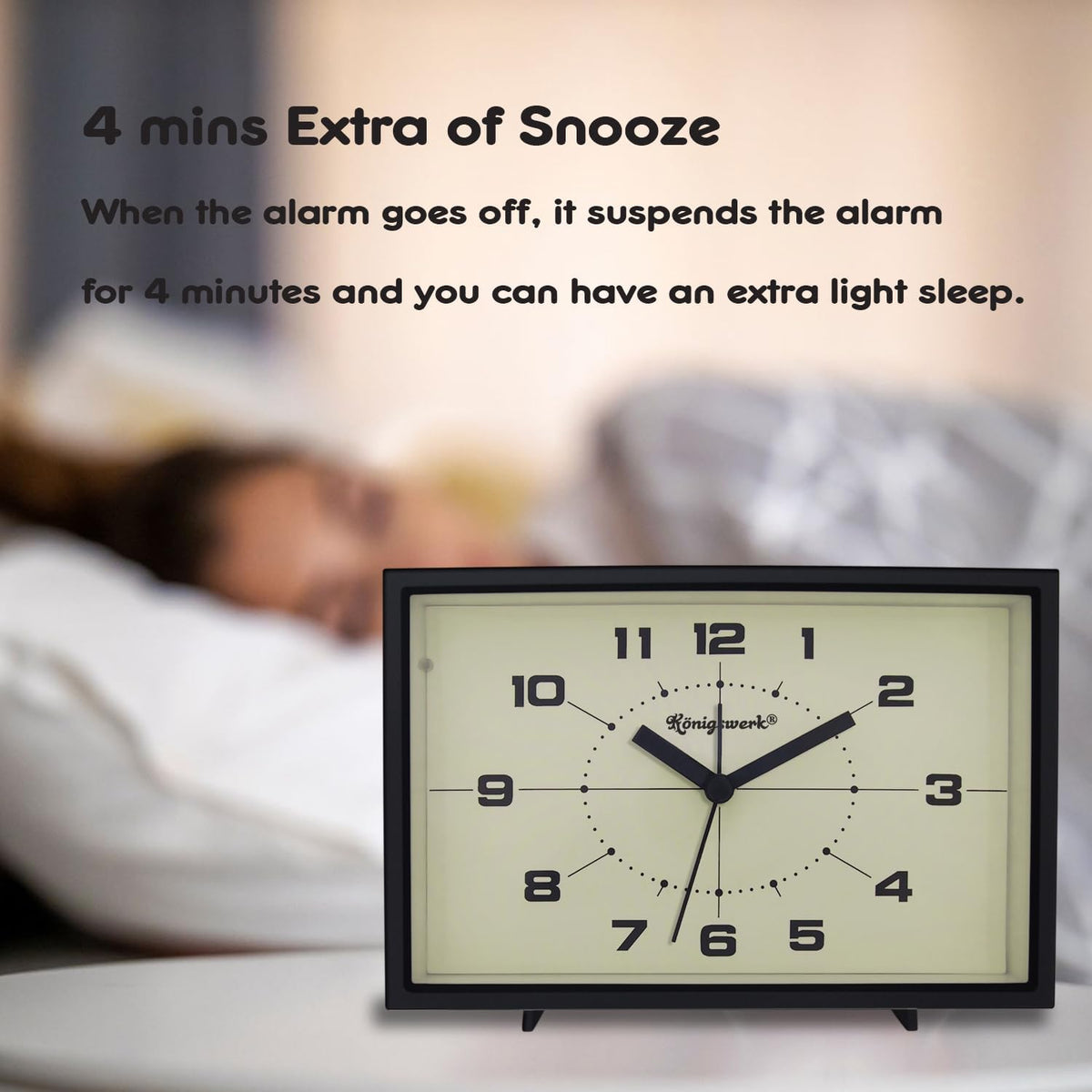 Analog Alarm Clock, 6 inch, Green, Silent, Night Light