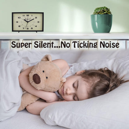 Analog Alarm Clock, 6 inch, Green, Silent, Night Light