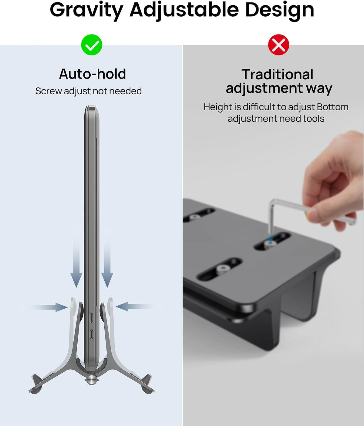 Vertical Laptop Stand for Desk, Gravity Auto Lock MacBook Stand, Aluminum Laptop Holder Vertical Compatible with MacBook Pro, Air, Tablet, Space-Saving Organize Work & Home Office, Gray
