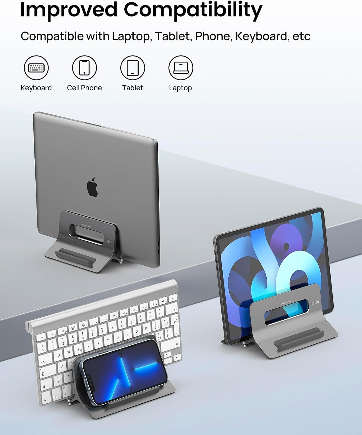 Vertical Laptop Stand for Desk, Gravity Auto Lock MacBook Stand, Aluminum Laptop Holder Vertical Compatible with MacBook Pro, Air, Tablet, Space-Saving Organize Work & Home Office, Gray