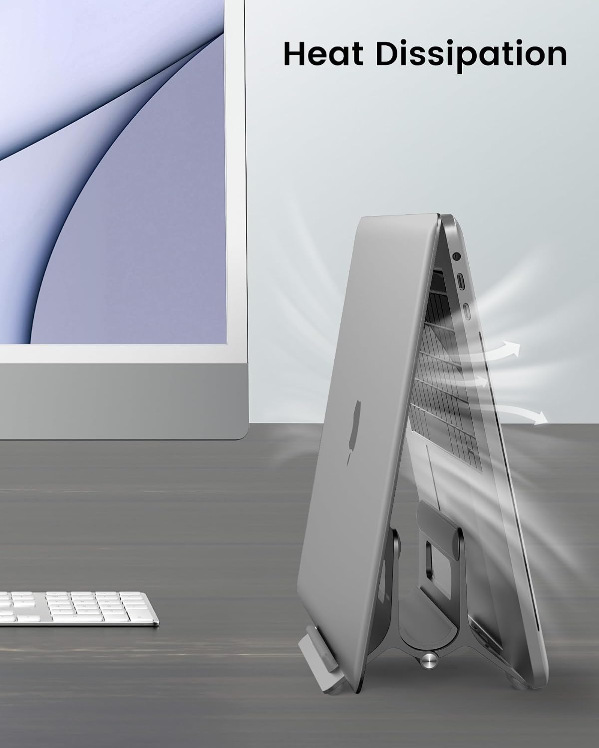 Vertical Laptop Stand for Desk, Gravity Auto Lock MacBook Stand, Aluminum Laptop Holder Vertical Compatible with MacBook Pro, Air, Tablet, Space-Saving Organize Work & Home Office, Gray