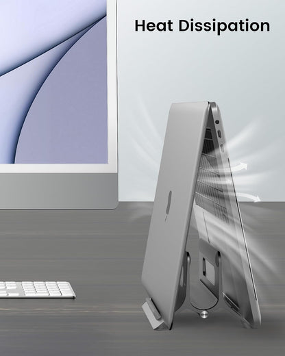 Vertical Laptop Stand for Desk, Gravity Auto Lock MacBook Stand, Aluminum Laptop Holder Vertical Compatible with MacBook Pro, Air, Tablet, Space-Saving Organize Work & Home Office, Gray