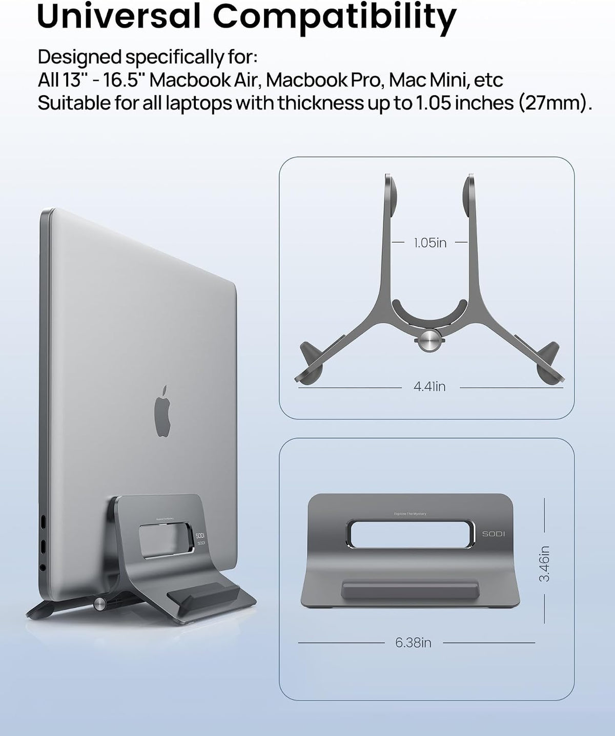 Vertical Laptop Stand for Desk, Gravity Auto Lock MacBook Stand, Aluminum Laptop Holder Vertical Compatible with MacBook Pro, Air, Tablet, Space-Saving Organize Work & Home Office, Gray