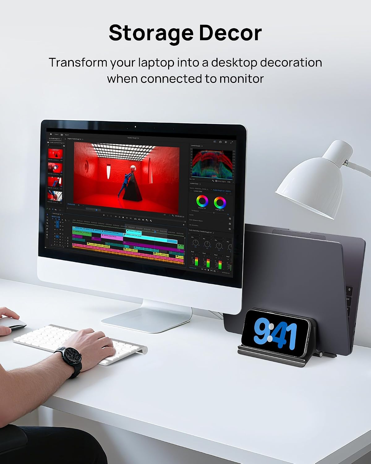Vertical Laptop Stand for Desk, Gravity Auto Lock MacBook Stand, Aluminum Laptop Holder Vertical Compatible with MacBook Pro, Air, Tablet, Space-Saving Organize Work & Home Office, Gray