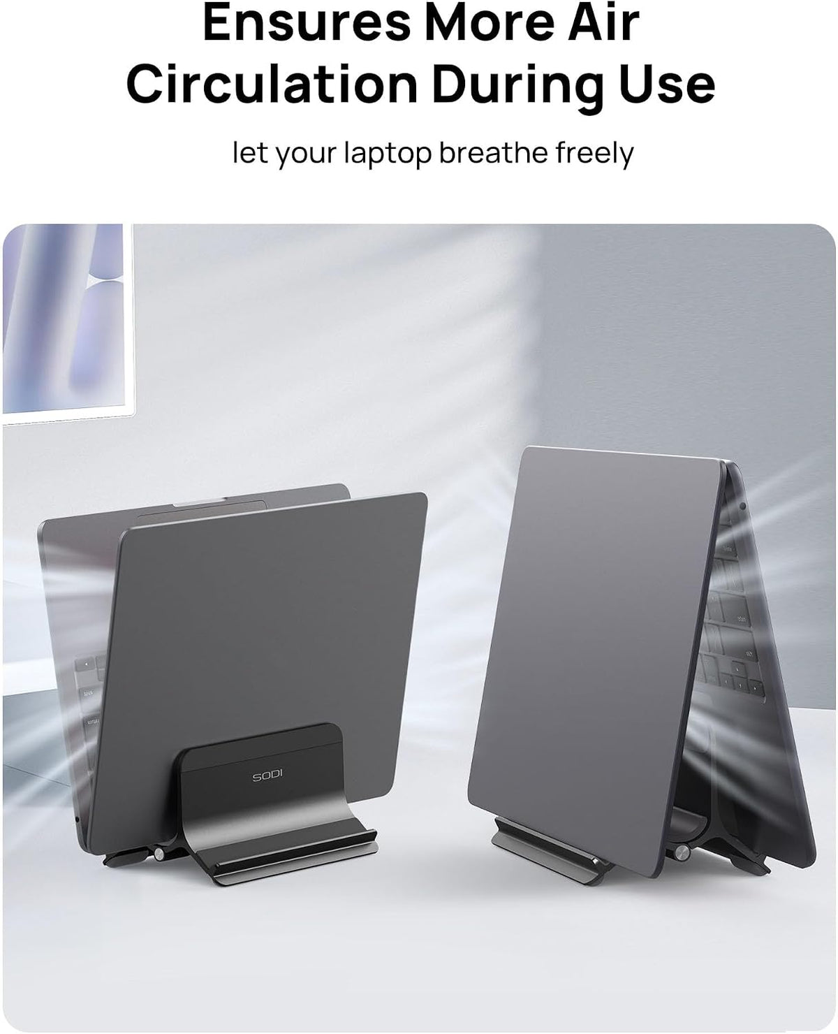Vertical Laptop Stand for Desk, Gravity Auto Lock MacBook Stand, Aluminum Laptop Holder Vertical Compatible with MacBook Pro, Air, Tablet, Space-Saving Organize Work & Home Office, Gray