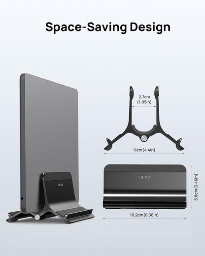 Vertical Laptop Stand for Desk, Gravity Auto Lock MacBook Stand, Aluminum Laptop Holder Vertical Compatible with MacBook Pro, Air, Tablet, Space-Saving Organize Work & Home Office, Gray