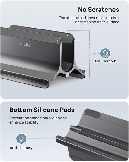 Vertical Laptop Stand for Desk, Gravity Auto Lock MacBook Stand, Aluminum Laptop Holder Vertical Compatible with MacBook Pro, Air, Tablet, Space-Saving Organize Work & Home Office, Gray