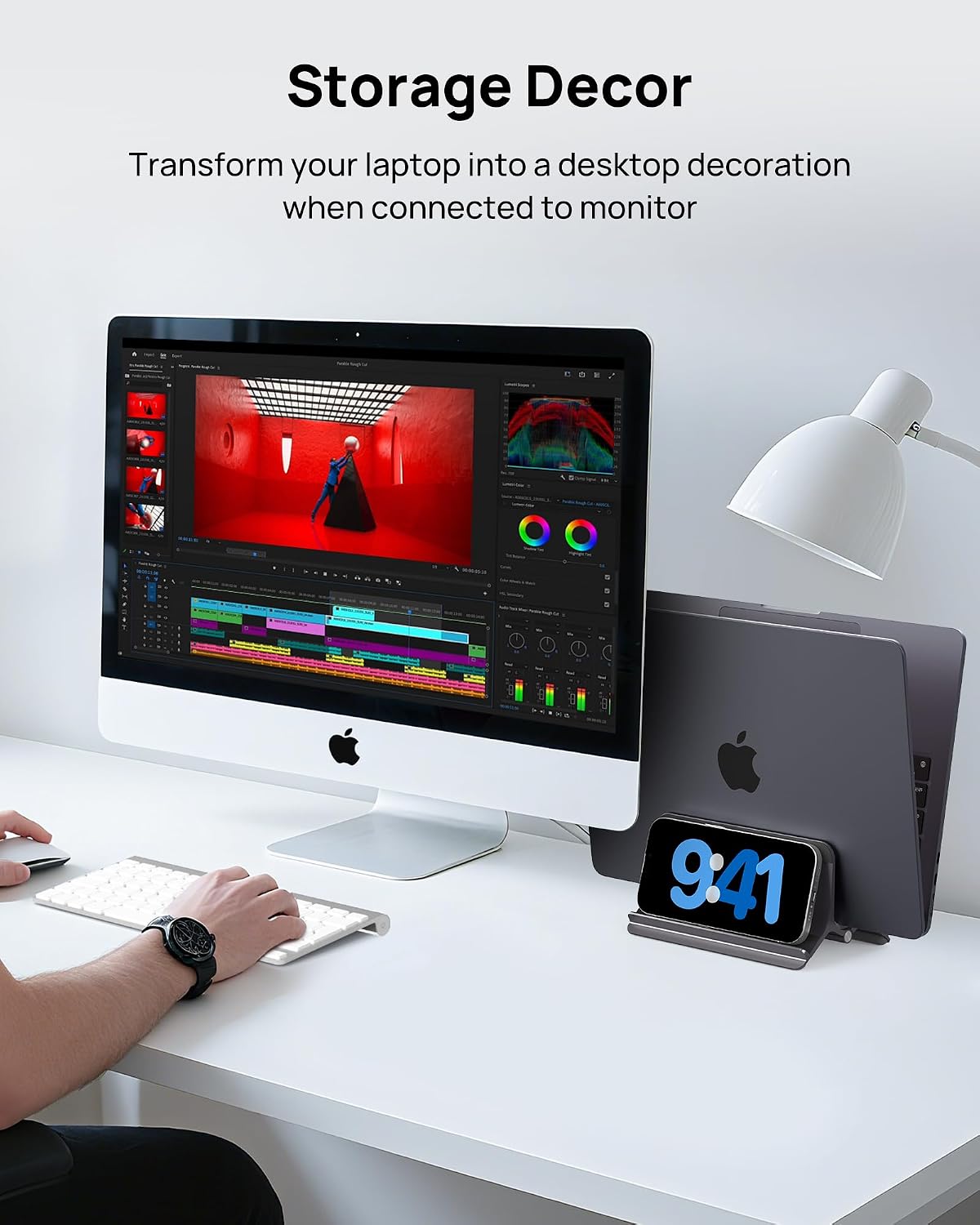 Vertical Laptop Stand for Desk, Gravity Auto Lock MacBook Stand, Aluminum Laptop Holder Vertical Compatible with MacBook Pro, Air, Tablet, Space-Saving Organize Work & Home Office, Gray