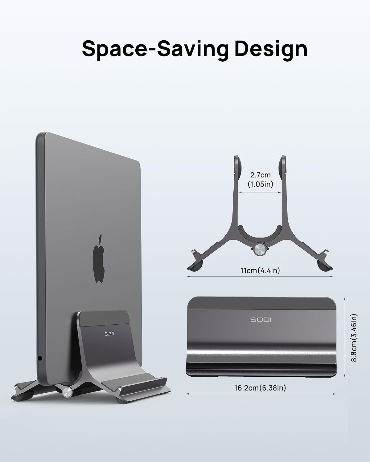 Vertical Laptop Stand for Desk, Gravity Auto Lock MacBook Stand, Aluminum Laptop Holder Vertical Compatible with MacBook Pro, Air, Tablet, Space-Saving Organize Work & Home Office, Gray