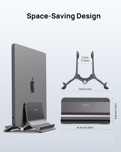Vertical Laptop Stand for Desk, Gravity Auto Lock MacBook Stand, Aluminum Laptop Holder Vertical Compatible with MacBook Pro, Air, Tablet, Space-Saving Organize Work & Home Office, Gray