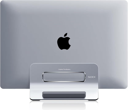 Vertical Laptop Stand for Desk, Gravity Auto Lock MacBook Stand, Aluminum Laptop Holder Vertical Compatible with MacBook Pro, Air, Tablet, Space-Saving Organize Work & Home Office, Gray