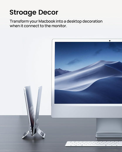 Vertical Laptop Stand for Desk, Gravity Auto Lock MacBook Stand, Aluminum Laptop Holder Vertical Compatible with MacBook Pro, Air, Tablet, Space-Saving Organize Work & Home Office, Gray