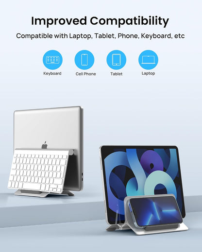 Vertical Laptop Stand for Desk, Gravity Auto Lock MacBook Stand, Aluminum Laptop Holder Vertical Compatible with MacBook Pro, Air, Tablet, Space-Saving Organize Work & Home Office, Gray