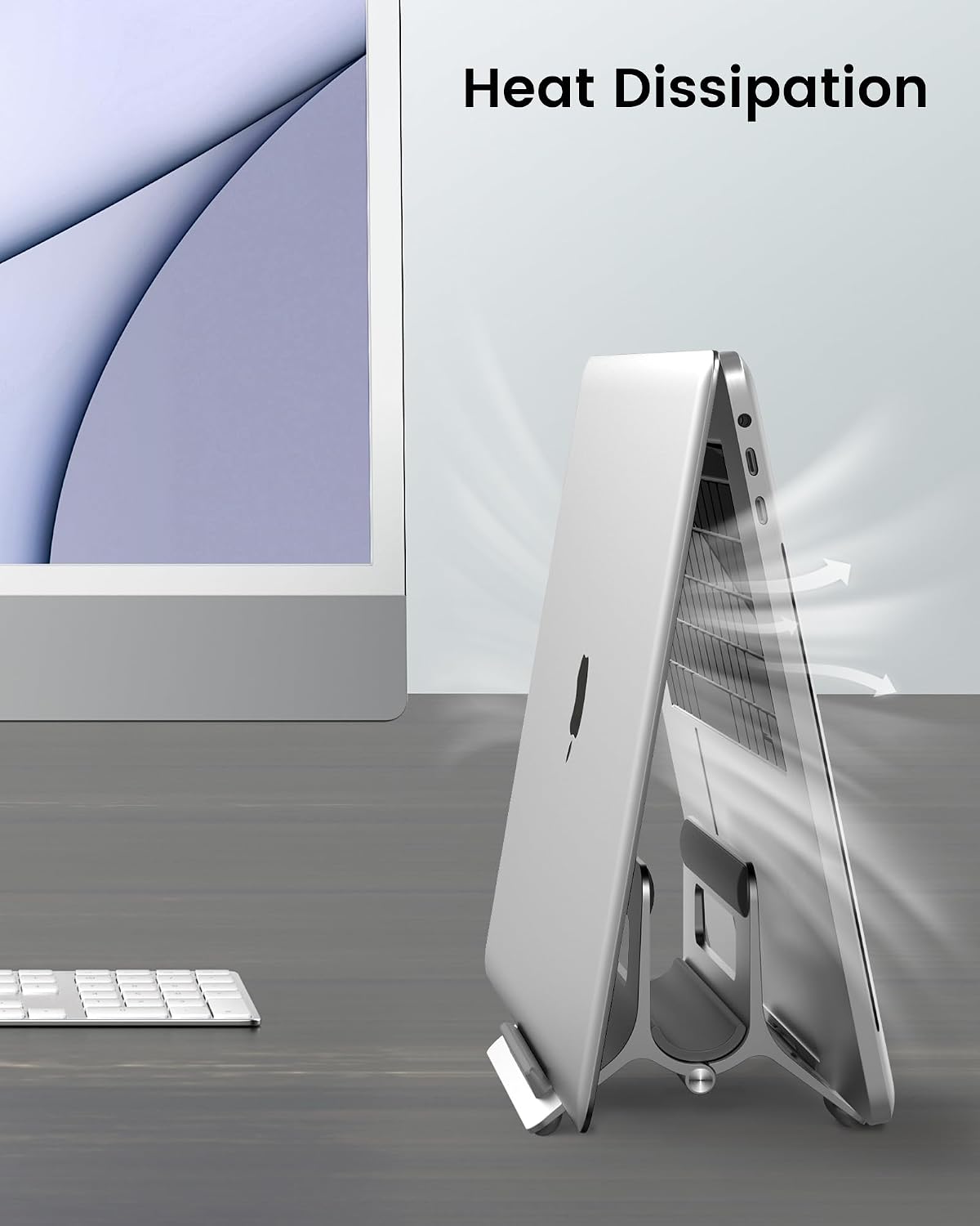 Vertical Laptop Stand for Desk, Gravity Auto Lock MacBook Stand, Aluminum Laptop Holder Vertical Compatible with MacBook Pro, Air, Tablet, Space-Saving Organize Work & Home Office, Gray