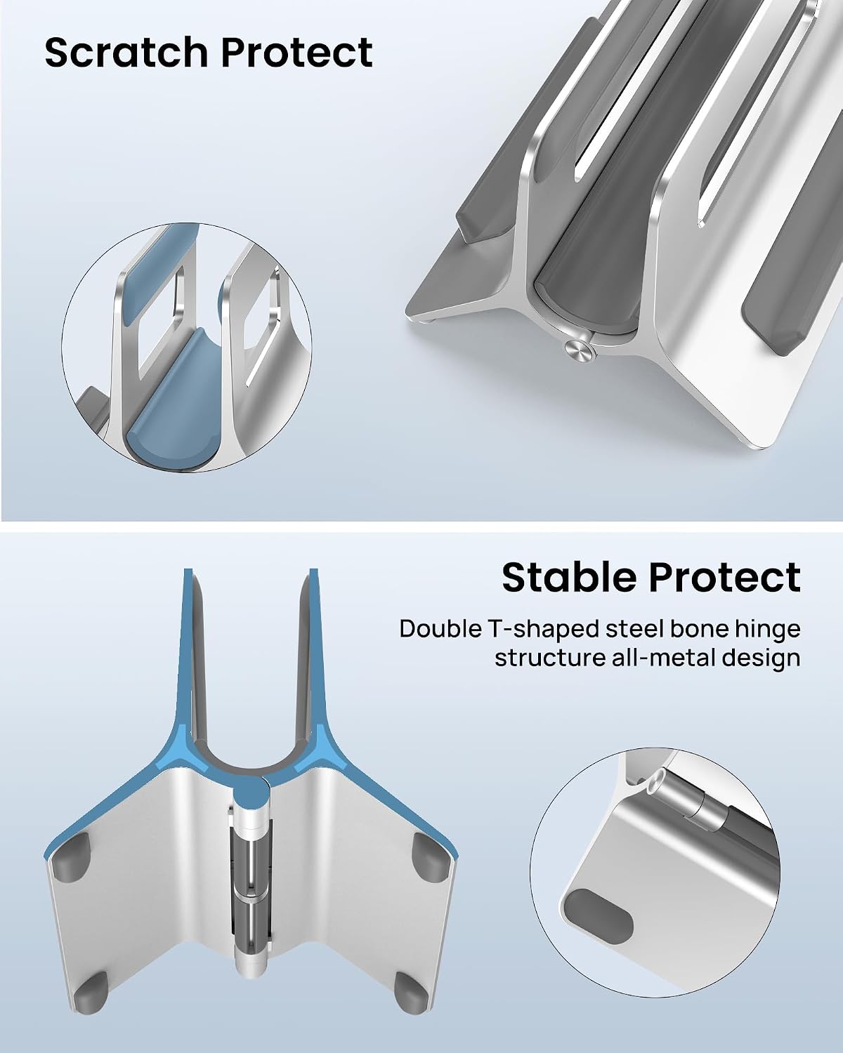 Vertical Laptop Stand for Desk, Gravity Auto Lock MacBook Stand, Aluminum Laptop Holder Vertical Compatible with MacBook Pro, Air, Tablet, Space-Saving Organize Work & Home Office, Gray