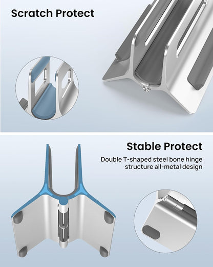 Vertical Laptop Stand for Desk, Gravity Auto Lock MacBook Stand, Aluminum Laptop Holder Vertical Compatible with MacBook Pro, Air, Tablet, Space-Saving Organize Work & Home Office, Gray