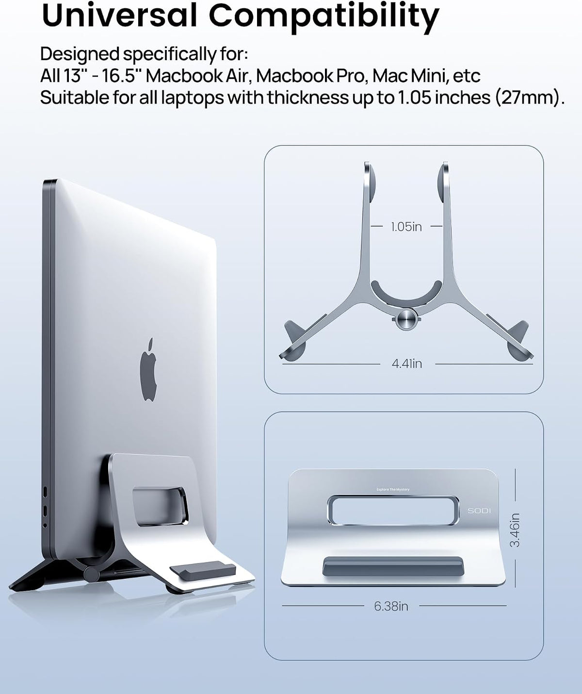 Vertical Laptop Stand for Desk, Gravity Auto Lock MacBook Stand, Aluminum Laptop Holder Vertical Compatible with MacBook Pro, Air, Tablet, Space-Saving Organize Work & Home Office, Gray