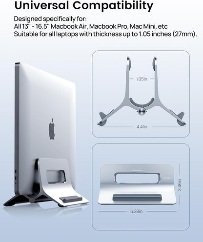Vertical Laptop Stand for Desk, Gravity Auto Lock MacBook Stand, Aluminum Laptop Holder Vertical Compatible with MacBook Pro, Air, Tablet, Space-Saving Organize Work & Home Office, Gray