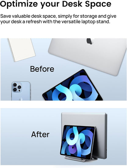 Vertical Laptop Stand for Desk, Gravity Auto Lock MacBook Stand, Aluminum Laptop Holder Vertical Compatible with MacBook Pro, Air, Tablet, Space-Saving Organize Work & Home Office, Gray