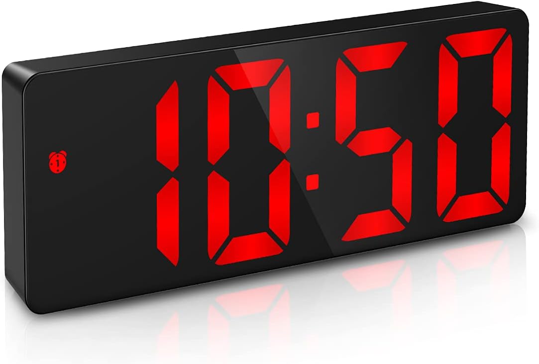LED Alarm Clock, Digital Alarm Clock, Large Display LED Desk Clock with Snooze, 3 Adjustable Brightness, USB Charging Ports for Bedroom, Office,Red