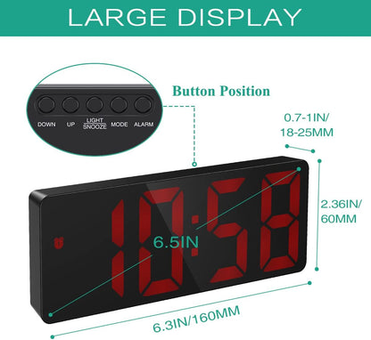 LED Alarm Clock, Digital Alarm Clock, Large Display LED Desk Clock with Snooze, 3 Adjustable Brightness, USB Charging Ports for Bedroom, Office,Red