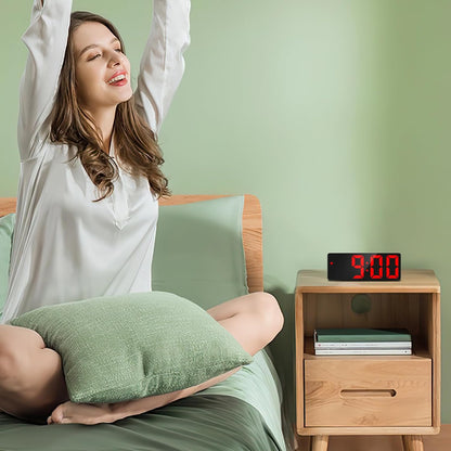 LED Alarm Clock, Digital Alarm Clock, Large Display LED Desk Clock with Snooze, 3 Adjustable Brightness, USB Charging Ports for Bedroom, Office,Red