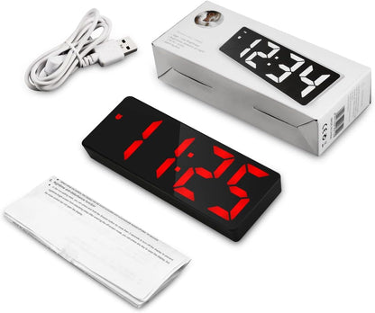 LED Alarm Clock, Digital Alarm Clock, Large Display LED Desk Clock with Snooze, 3 Adjustable Brightness, USB Charging Ports for Bedroom, Office,Red