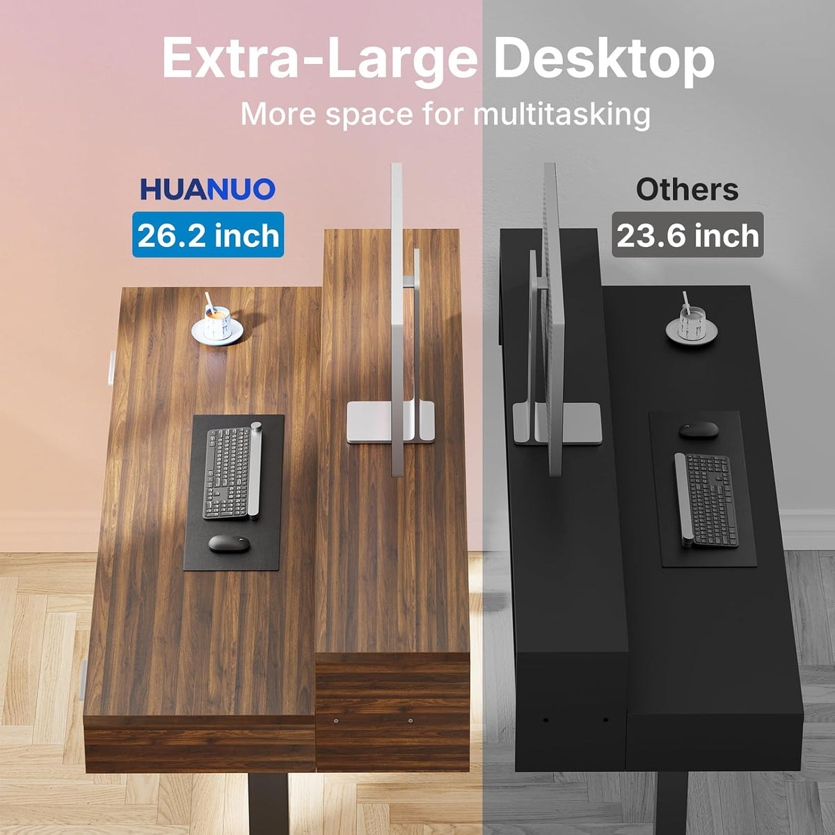 55″ x 26″ Electric Standing Desk with 2 Drawers &24.4″ Large Keyboard Tray, C-Clamp Mount Compatible, Adjustable Computer Desk for Office, Sit Stand Up Desk with 4 Height Presets, Light Walnut