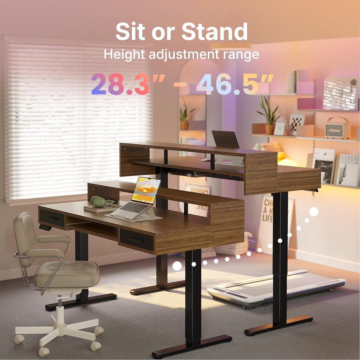 55″ x 26″ Electric Standing Desk with 2 Drawers &24.4″ Large Keyboard Tray, C-Clamp Mount Compatible, Adjustable Computer Desk for Office, Sit Stand Up Desk with 4 Height Presets, Light Walnut
