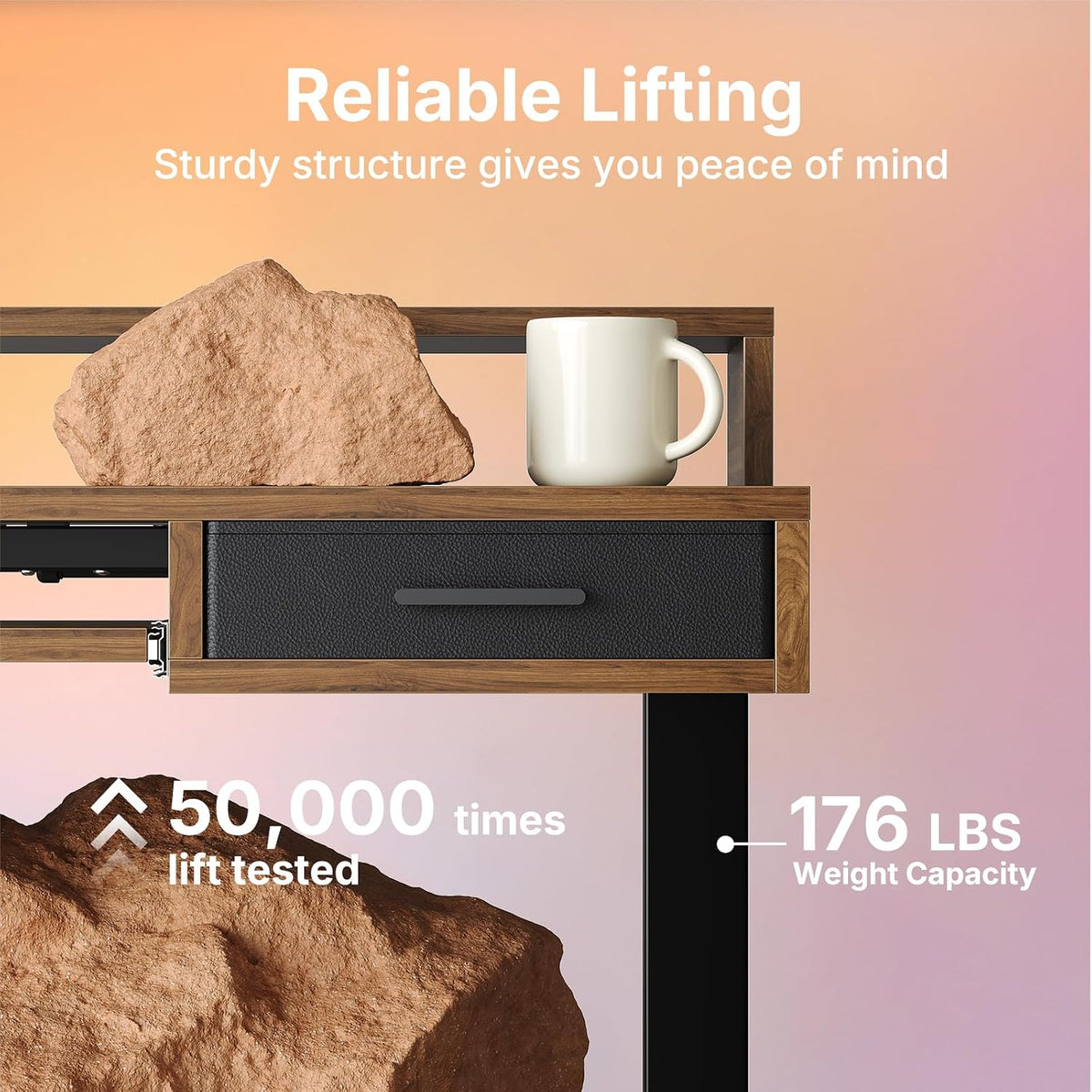 55″ x 26″ Electric Standing Desk with 2 Drawers &24.4″ Large Keyboard Tray, C-Clamp Mount Compatible, Adjustable Computer Desk for Office, Sit Stand Up Desk with 4 Height Presets, Light Walnut