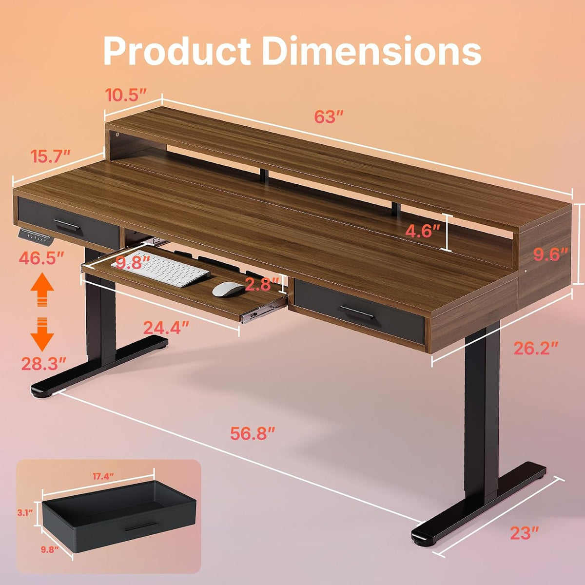 55″ x 26″ Electric Standing Desk with 2 Drawers &24.4″ Large Keyboard Tray, C-Clamp Mount Compatible, Adjustable Computer Desk for Office, Sit Stand Up Desk with 4 Height Presets, Light Walnut