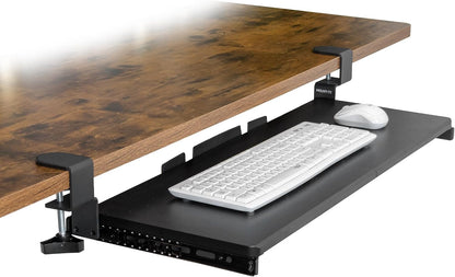! 24” Clamp-On Under Desk Keyboard Tray, Slide-Out Keyboard Drawer for Desk, Ergonomic Pull-Out Platform with Smooth Gliding Tracks, No-Drill C-Clamp Mount, Under Desk Keyboard Holder