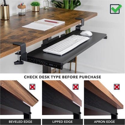 ! 24” Clamp-On Under Desk Keyboard Tray, Slide-Out Keyboard Drawer for Desk, Ergonomic Pull-Out Platform with Smooth Gliding Tracks, No-Drill C-Clamp Mount, Under Desk Keyboard Holder