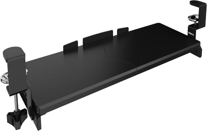 ! 24” Clamp-On Under Desk Keyboard Tray, Slide-Out Keyboard Drawer for Desk, Ergonomic Pull-Out Platform with Smooth Gliding Tracks, No-Drill C-Clamp Mount, Under Desk Keyboard Holder