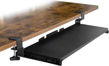 ! 24” Clamp-On Under Desk Keyboard Tray, Slide-Out Keyboard Drawer for Desk, Ergonomic Pull-Out Platform with Smooth Gliding Tracks, No-Drill C-Clamp Mount, Under Desk Keyboard Holder