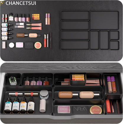 Black Bathroom Drawer Organizer Trays: 9 PC Stackable Desk Organizers Bin