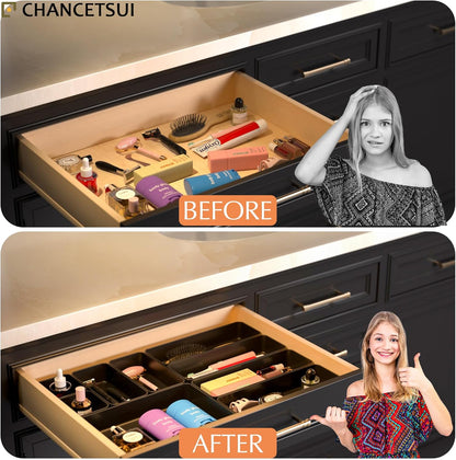 Black Bathroom Drawer Organizer Trays: 9 PC Stackable Desk Organizers Bin