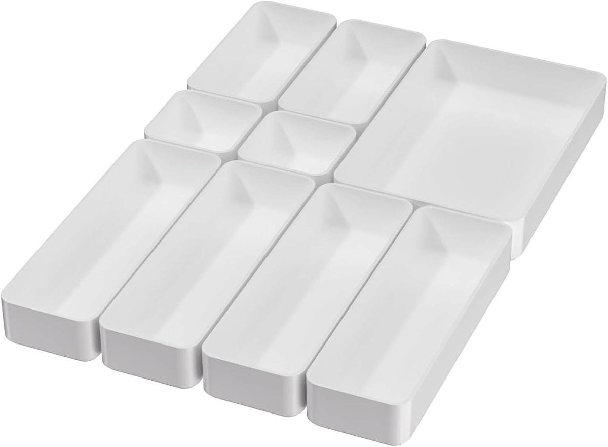 Black Bathroom Drawer Organizer Trays: 9 PC Stackable Desk Organizers Bin