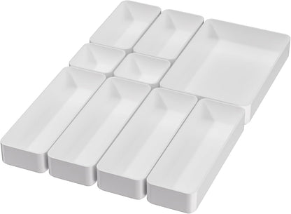 Black Bathroom Drawer Organizer Trays: 9 PC Stackable Desk Organizers Bin