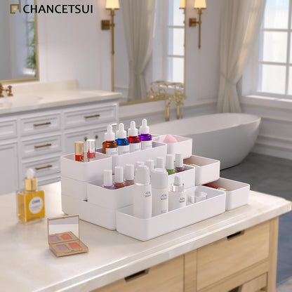 Black Bathroom Drawer Organizer Trays: 9 PC Stackable Desk Organizers Bin