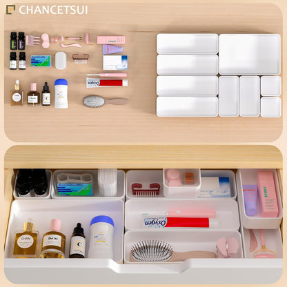 Black Bathroom Drawer Organizer Trays: 9 PC Stackable Desk Organizers Bin