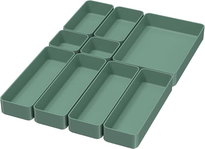 Black Bathroom Drawer Organizer Trays: 9 PC Stackable Desk Organizers Bin