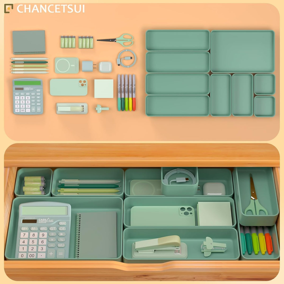 Black Bathroom Drawer Organizer Trays: 9 PC Stackable Desk Organizers Bin
