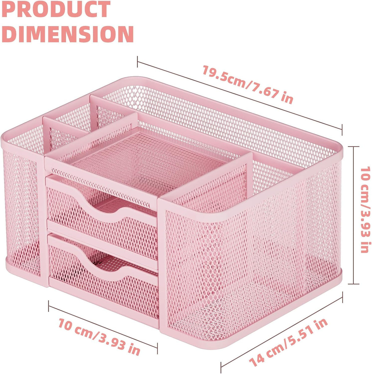 Mesh Desk Organizer, Pen Organizer with 2 Drawer, Multi-Functional Pencil Holder, Desk Organizers and Accessories with 5 Compartments + Drawer for Office Art Supplies (Black)
