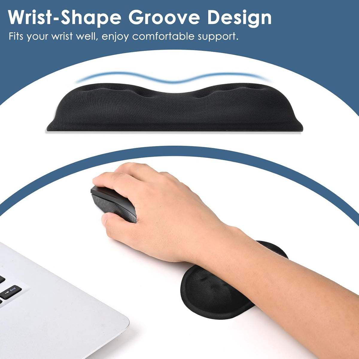 Mouse Wrist Rest, Desk Wrist Pad for Mouse, Comfortable Computer Mouse Wrist Support, Ergonomic Wrist Rest with Memory Foam Fillings, Non-Slip Base (Black)