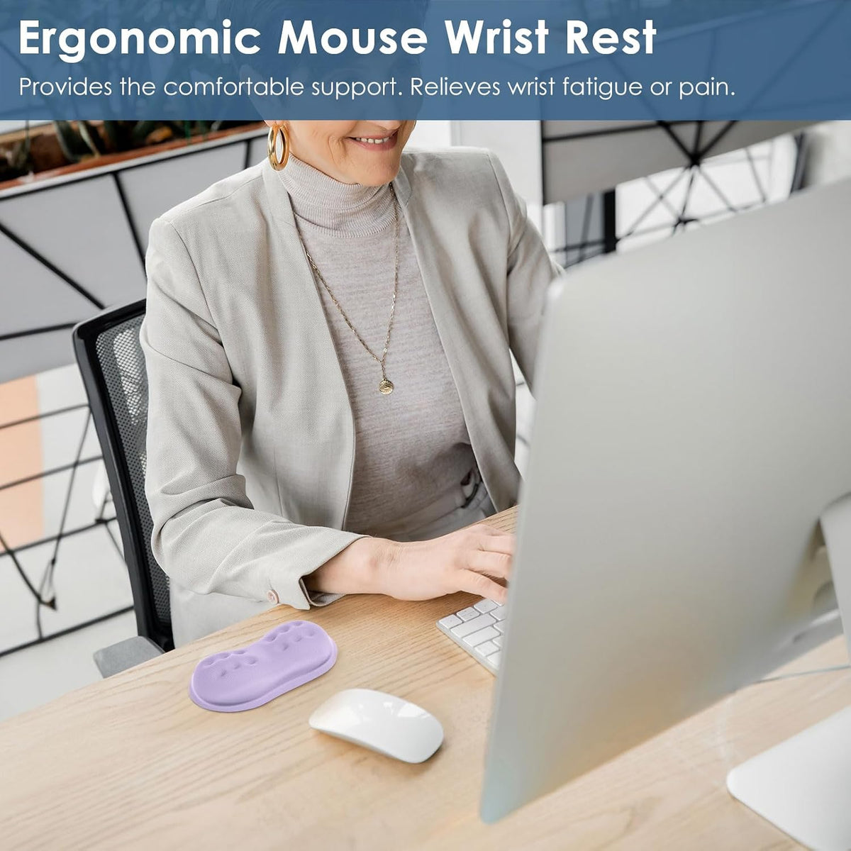 Mouse Wrist Rest, Desk Wrist Pad for Mouse, Comfortable Computer Mouse Wrist Support, Ergonomic Wrist Rest with Memory Foam Fillings, Non-Slip Base (Black)
