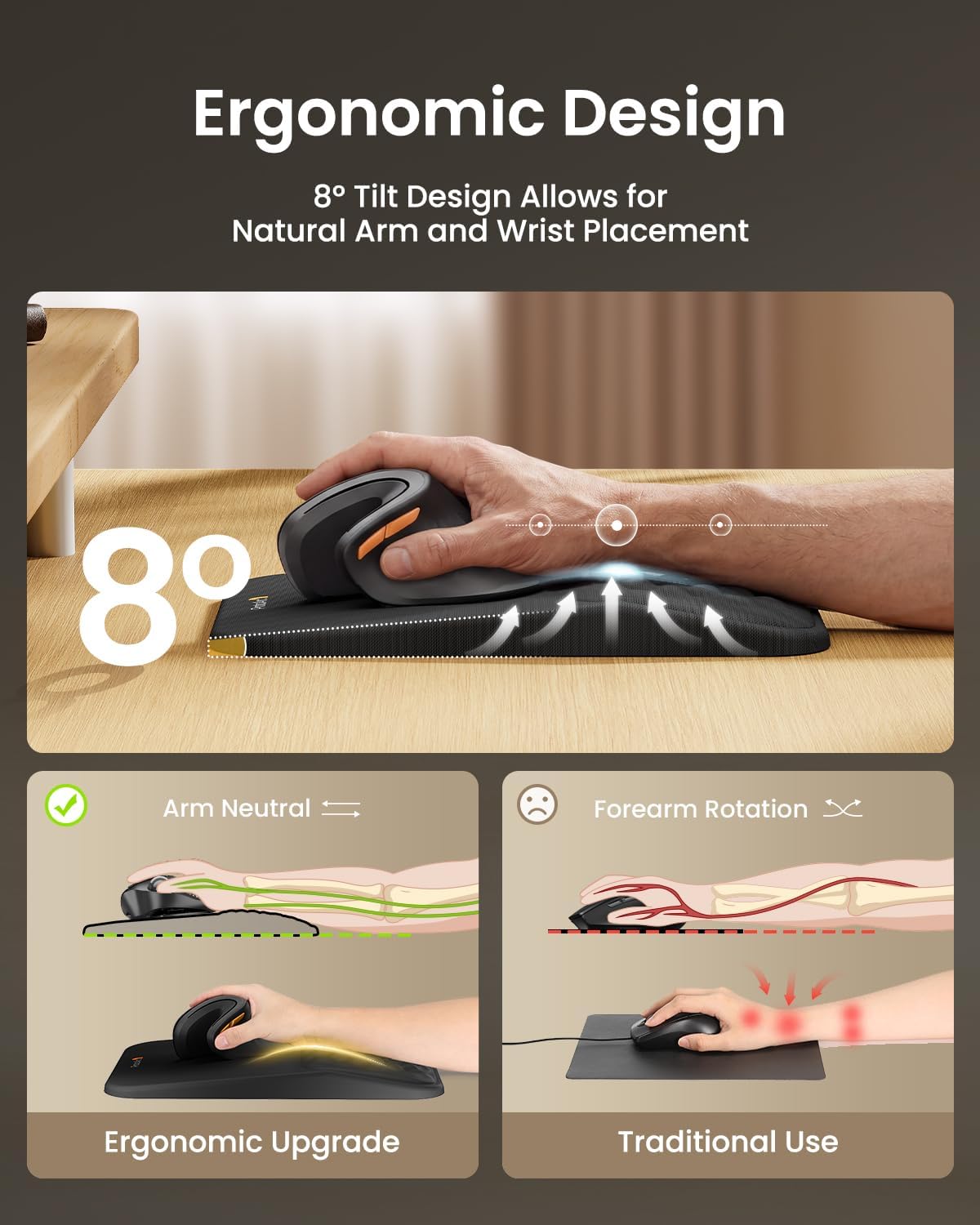 MP50 Ergonomic Mouse Pad with Wrist Support, Lycra Surface, Black