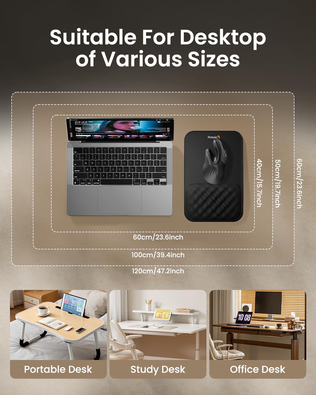 MP50 Ergonomic Mouse Pad with Wrist Support, Lycra Surface, Black