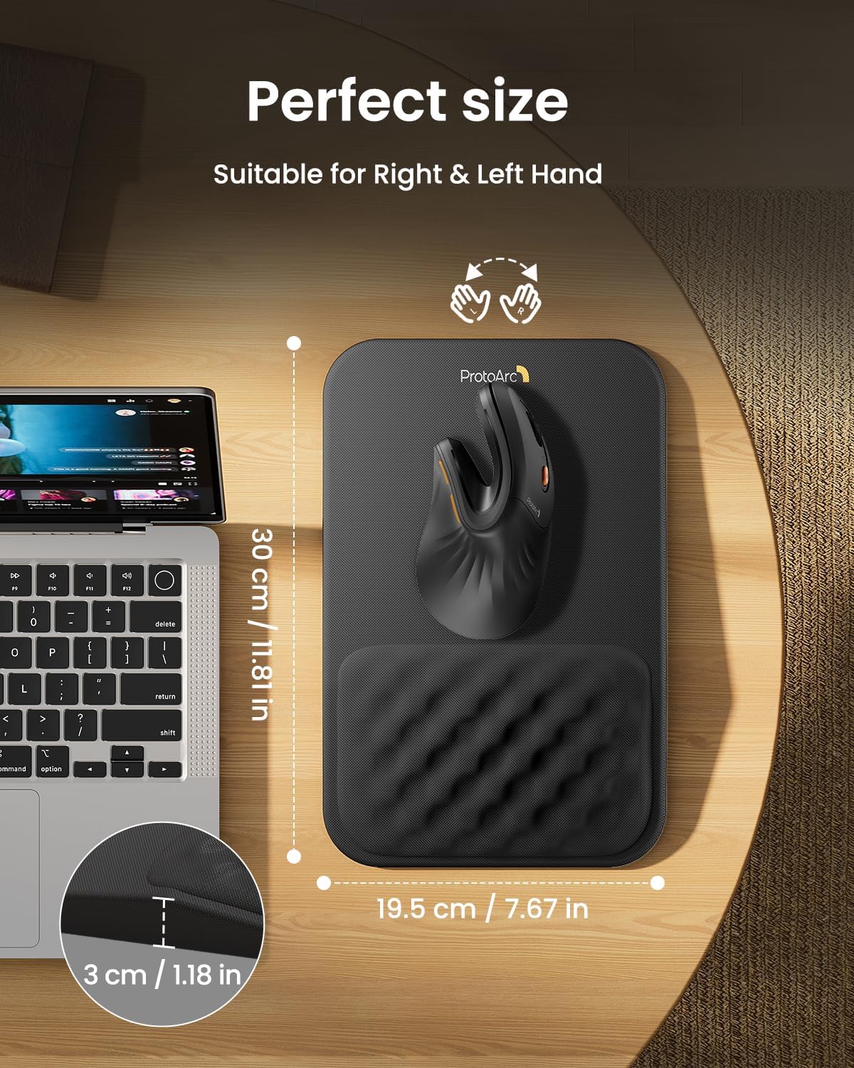 MP50 Ergonomic Mouse Pad with Wrist Support, Lycra Surface, Black