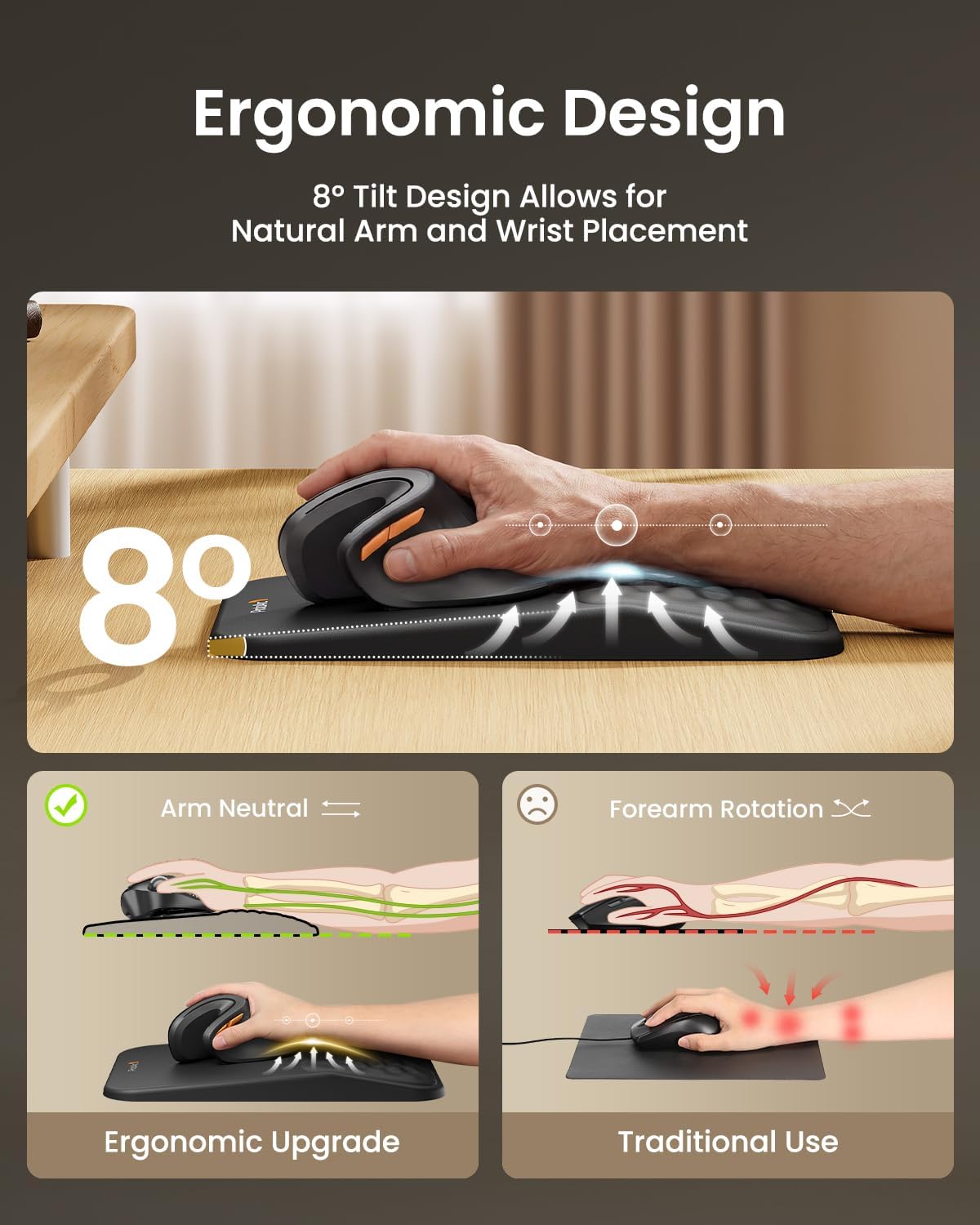 MP50 Ergonomic Mouse Pad with Wrist Support, Lycra Surface, Black